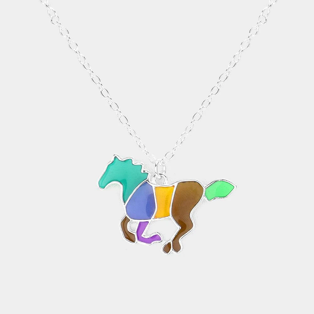 FASHNZFAB Colorful Running Horse Pendant Necklace 1