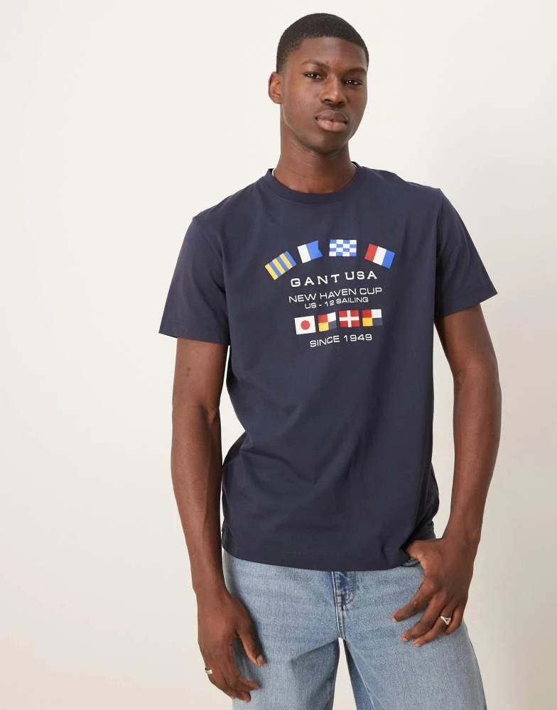 Gant GANT USA flag logo print t-shirt in navy 4