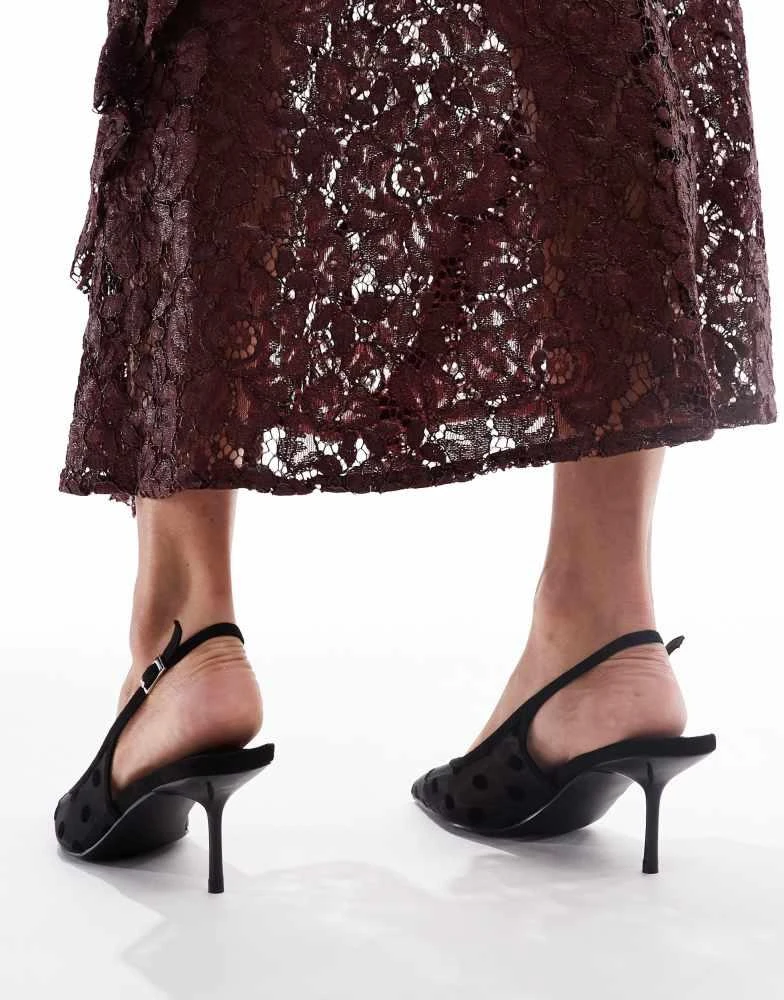 Glamorous Wide Fit Glamorous Wide Fit slingback pumps in mesh black polkadot 3