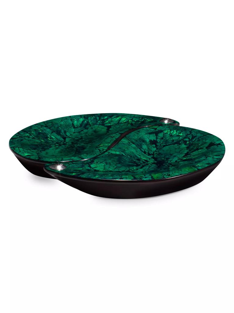 LADORADA Two-Piece Wood, Mother Of Pearl & German Silver Yin Yang Tray Set