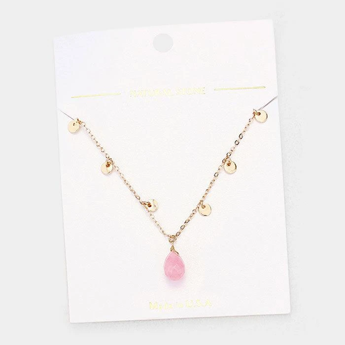 FASHNZFAB Teardrop Pendant Metal Disc Necklace