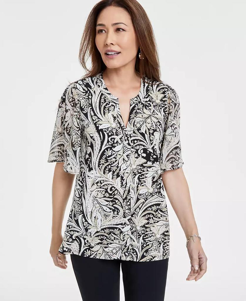 JM Collection Women's Printed Split-Neck Blouse, Exclusively at Macy's