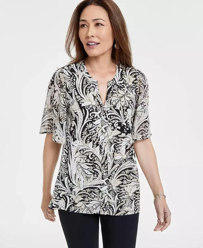 JM Collection Women's Printed Split-Neck Blouse, Exclusively at Macy's 1