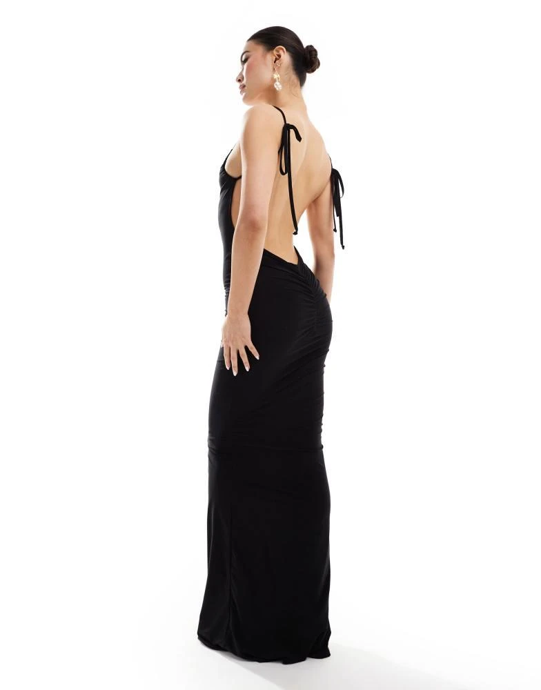 Missyempire Missyempire ruched low back maxi dress in black 1