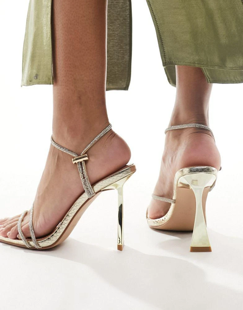 Simmi Wide Fit Simmi London Wide Fit Adia embellished heeled sandals in gold 4