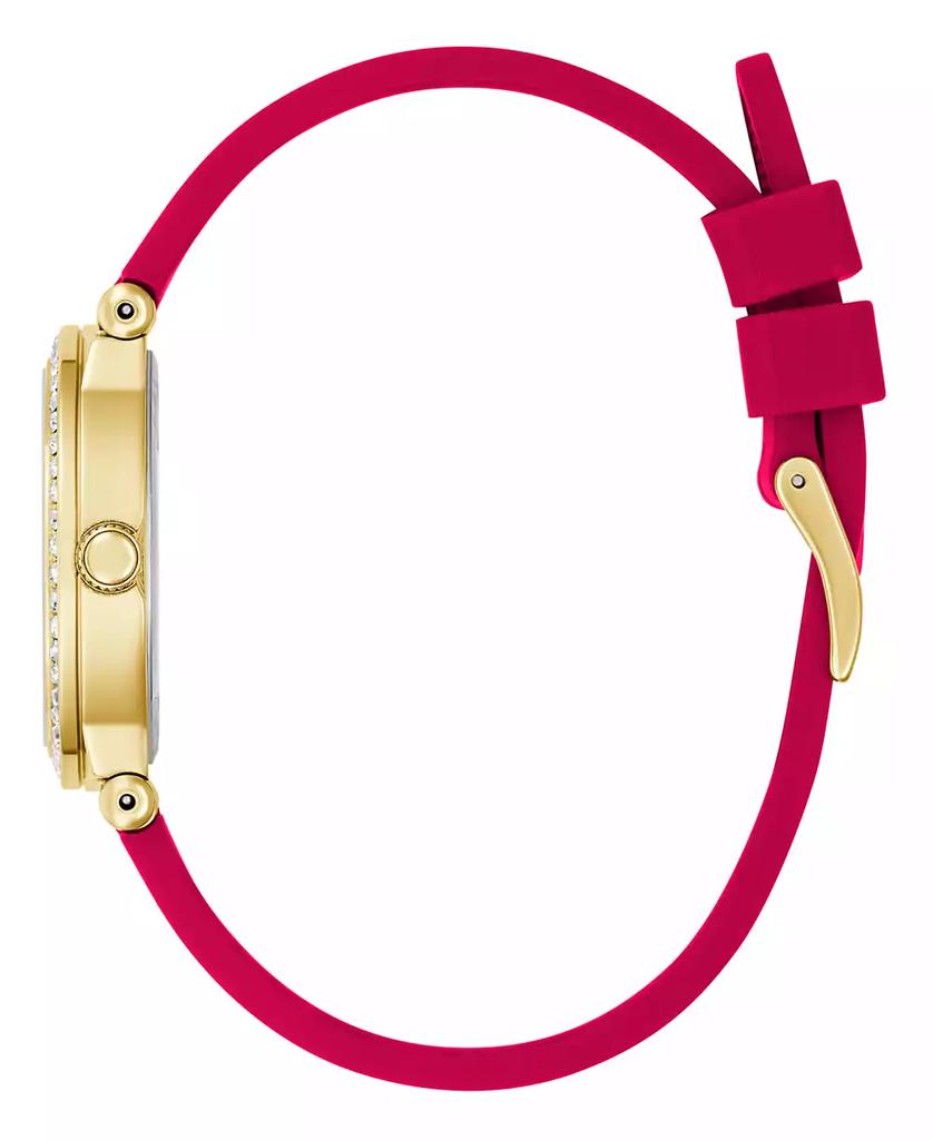 GUESS Women's Gold-Tone Red Silicone Analog Watch, 32mm