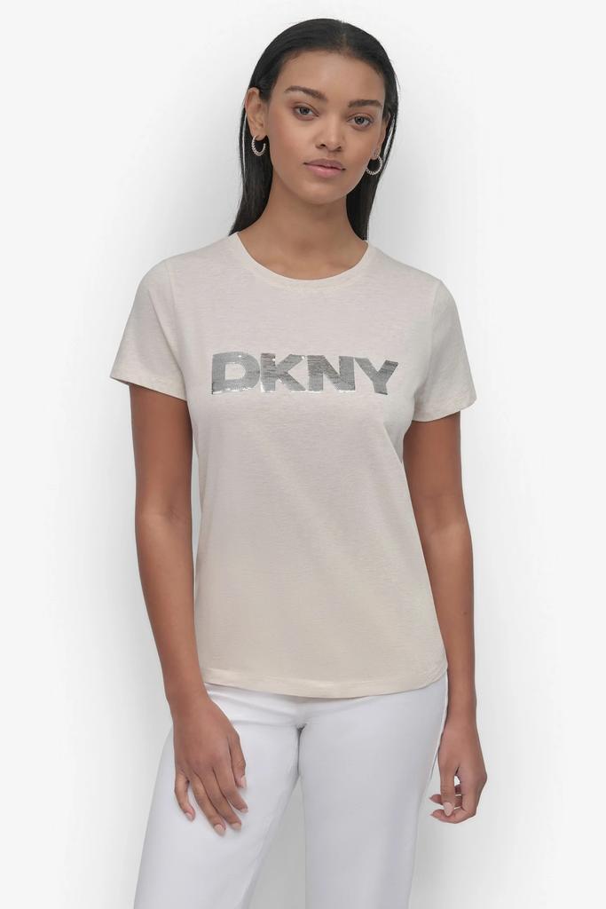 DKNY SEQUIN LOGO CREW NECK TEE