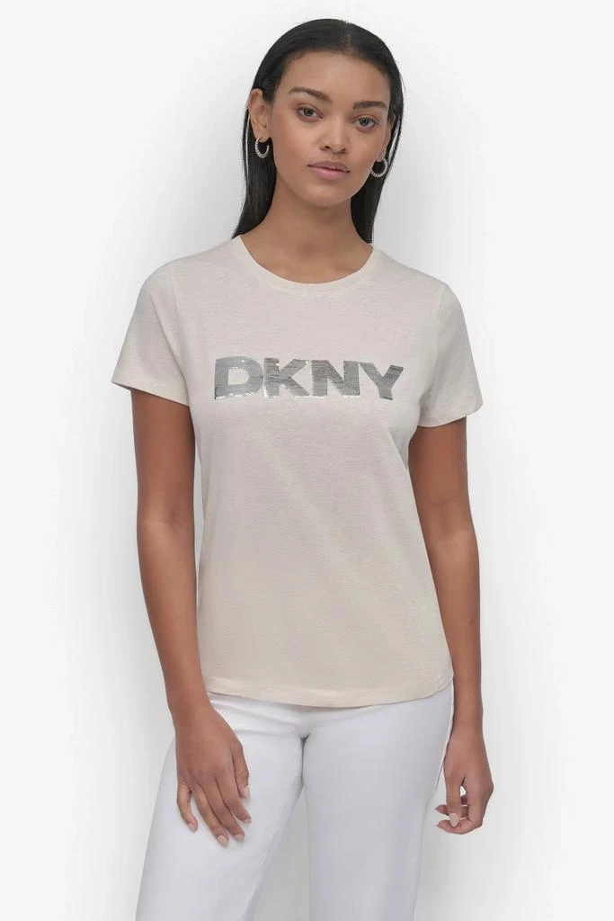 DKNY SEQUIN LOGO CREW NECK TEE 1