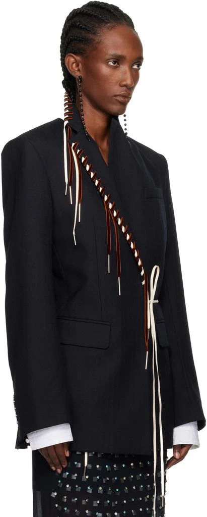 Dries Van Noten Navy Herringbone Worsted Wool Blazer 2