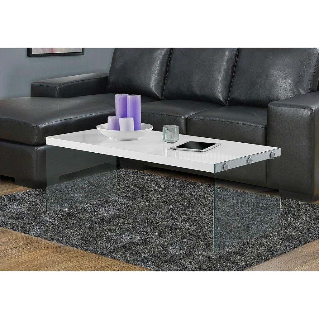 Hivvago White Modern Rectangular Coffee Table with Tempered Glass Legs 3