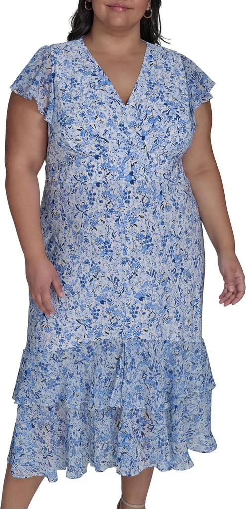 sachin and babi light blue dress DB Studio Flutter Sleeve Midi-Length Plus Size Dress in Soft White | Size: 20W