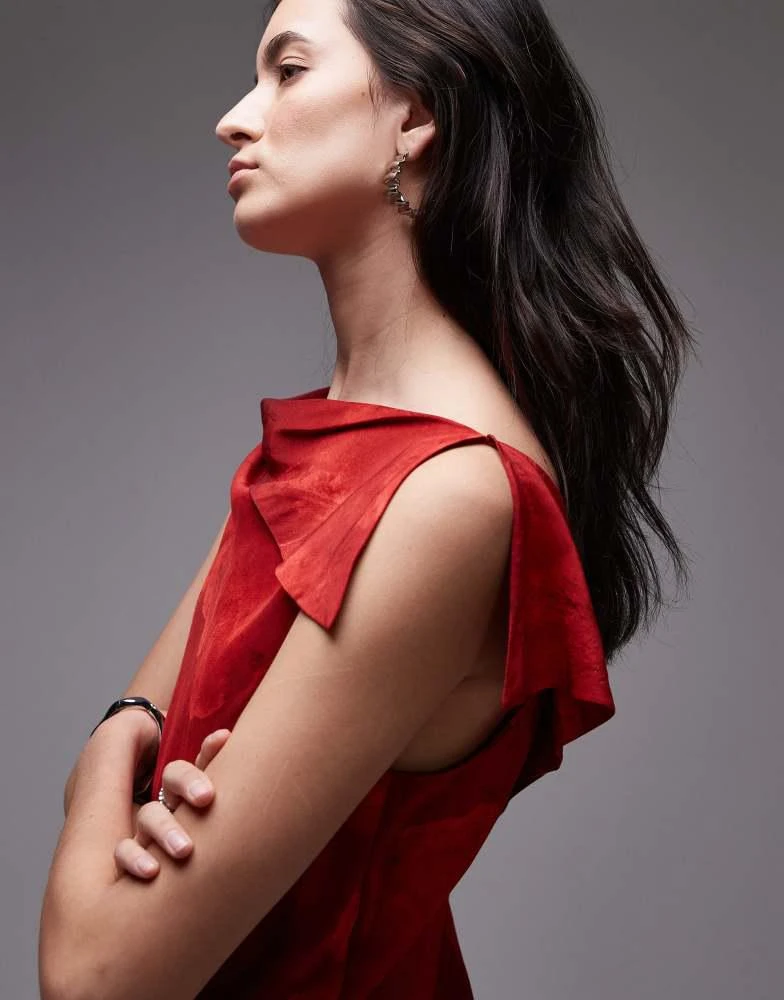 Topshop Topshop asymmetric neck bias cut midi dress in red mineral