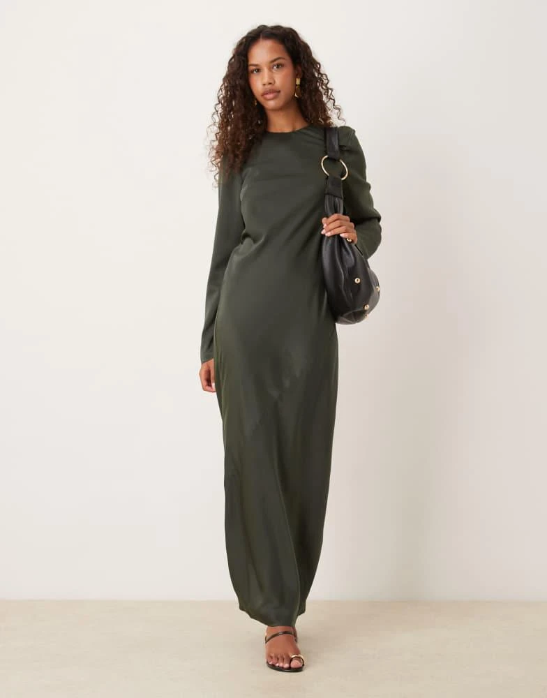 asos plus size green dress ASOS DESIGN Curve satin flutter sleeve asymmetric hem midi dress in olive  green