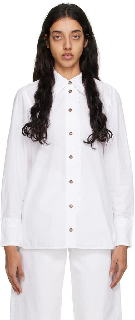 Ganni White Ruffle Long Sleeve Shirt 1