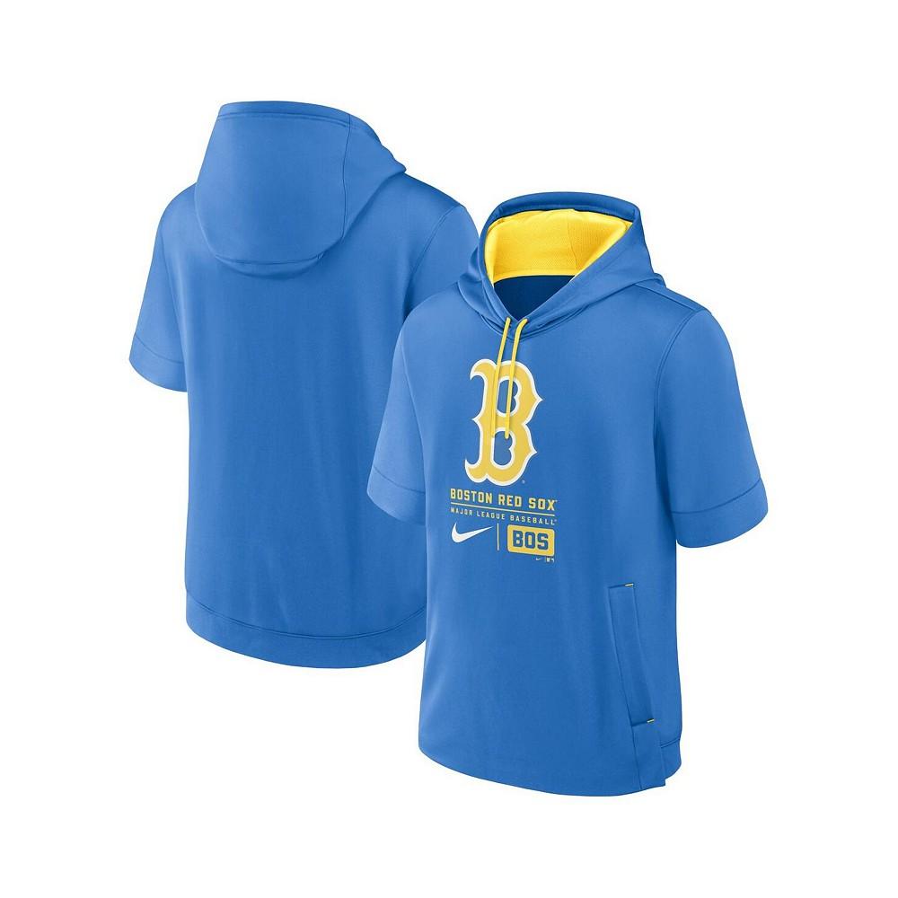 Nike Men's Light Blue Boston Red Sox City Connect Color-Block Short Sleeve Pullover Hoodie