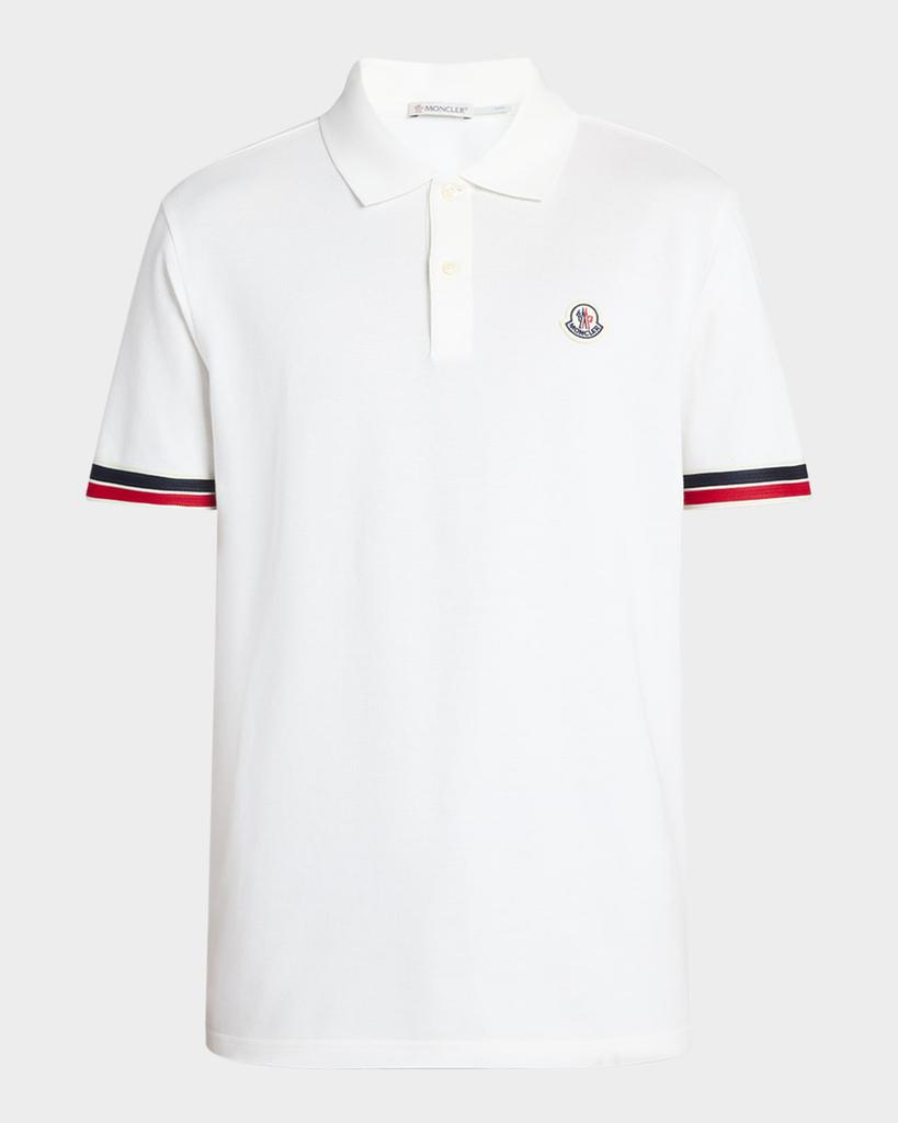 Moncler Men's Striped-Trim Pique Polo Shirt