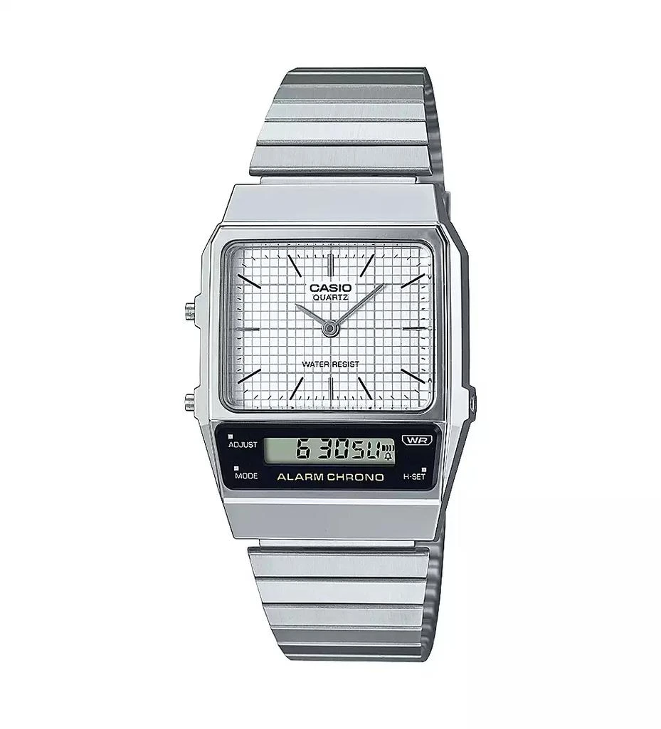G-Shock Casio Unisex Silver Tone Stainless Steel Watch, 32.1mm, AQ800E-7A2VT 1