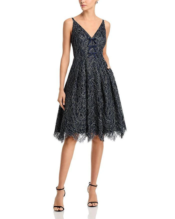 Eliza J Bow Trim Fit and Flare Dress - Navy - 0 Eliza J Bow Trim Fit and Flare Dress - Navy - 0