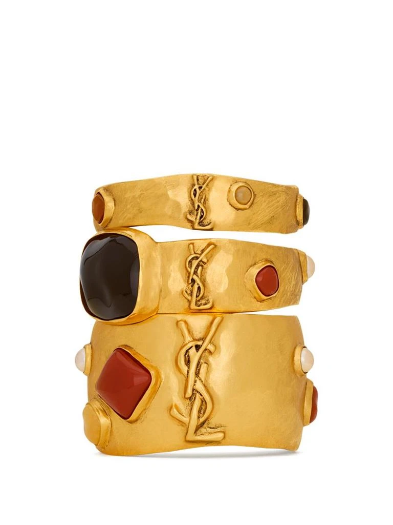 Yves Saint Laurent Saint Laurent Cassandre Cabochon Set Of Three Bangles In Hammered Metal Accessories 1