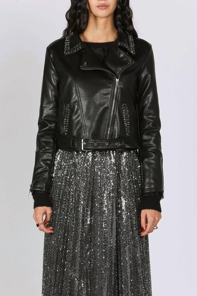 Beulah Beulah - Rhinestones Embellished Vegan Leather Biker Jacket