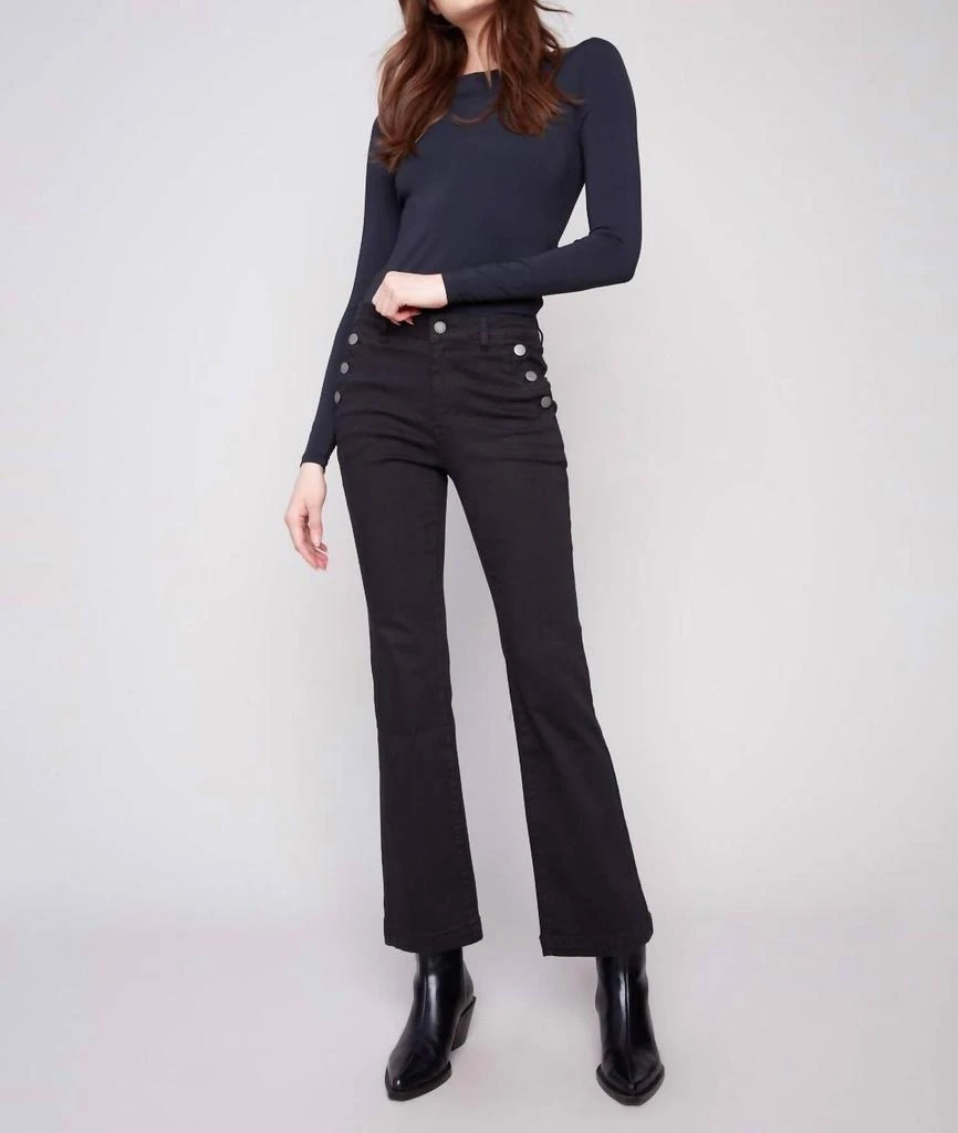 CHARLIE B Charlie B - Flare Leg Stretch Twill Pants With Buttons 6