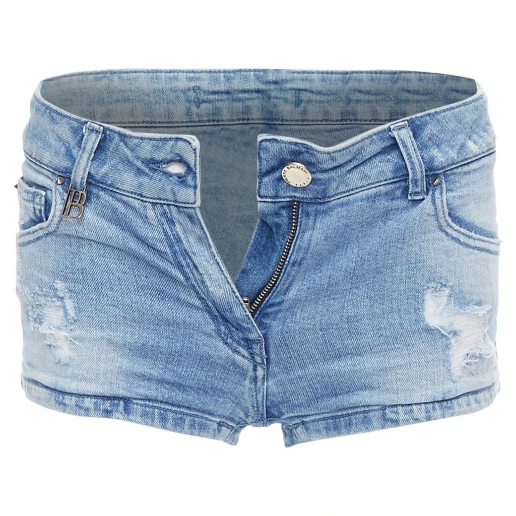 PIERRE BALMAIN Distressed Washed B Logo Charm Hot Shorts 1
