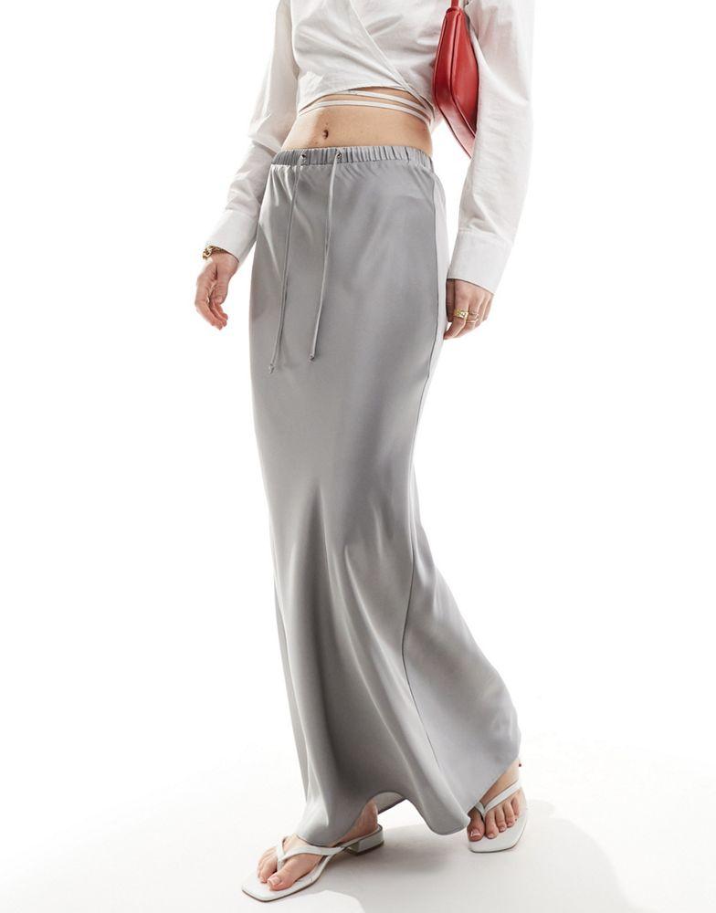 ASOS DESIGN ASOS DESIGN satin bias tie waist maxi skirt in smoke grey