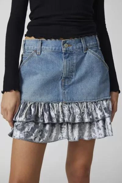 Urban Renewal Urban Renewal Parties Remade Velvet Trim Denim Mini Skirt 3