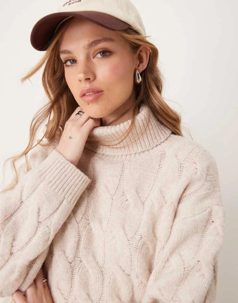 Miss Selfridge Miss Selfridge cable high neck cosy knit jumper in oatmeal 1