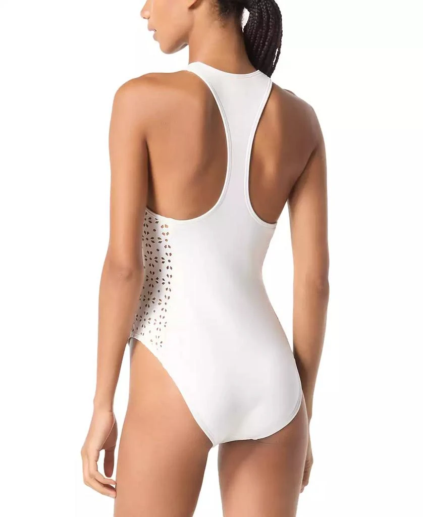 Michael Kors MICHAEL Women's Laser Cut Zip-Front One-Piece Swimsuit 2