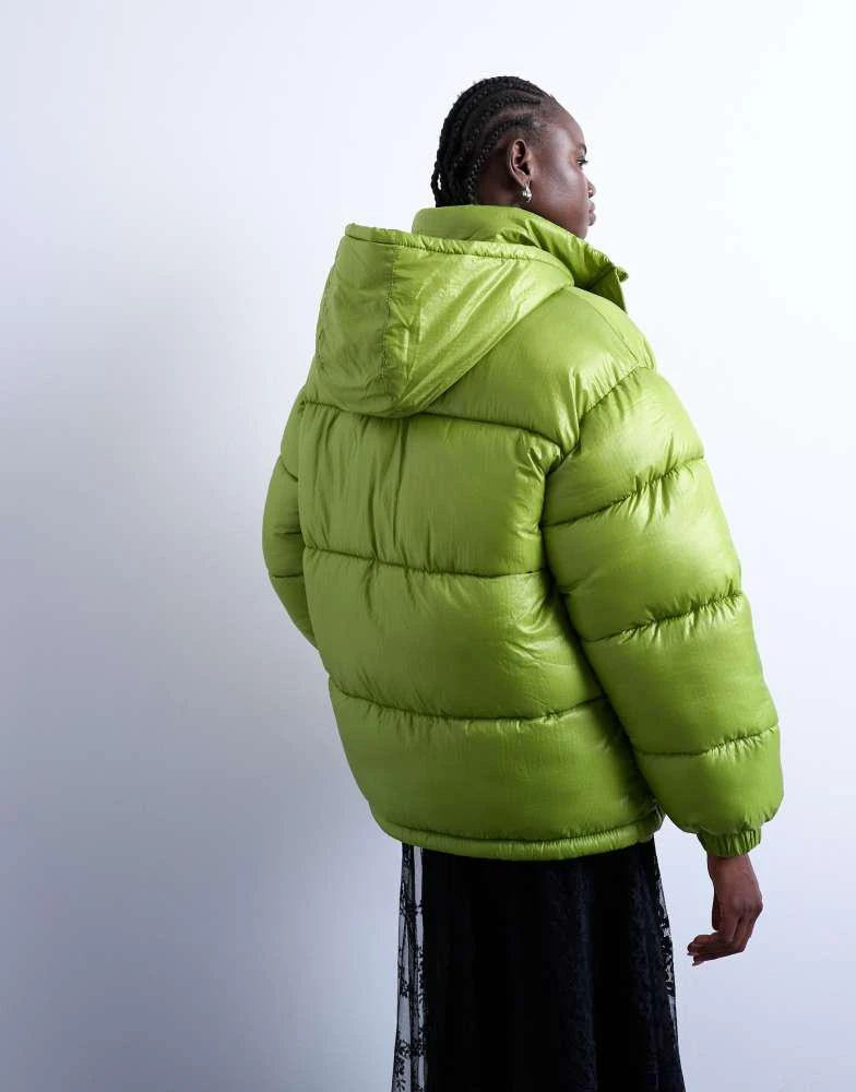 Topshop Topshop High shine ripstop funnel neck puffer jacket in bright green 3