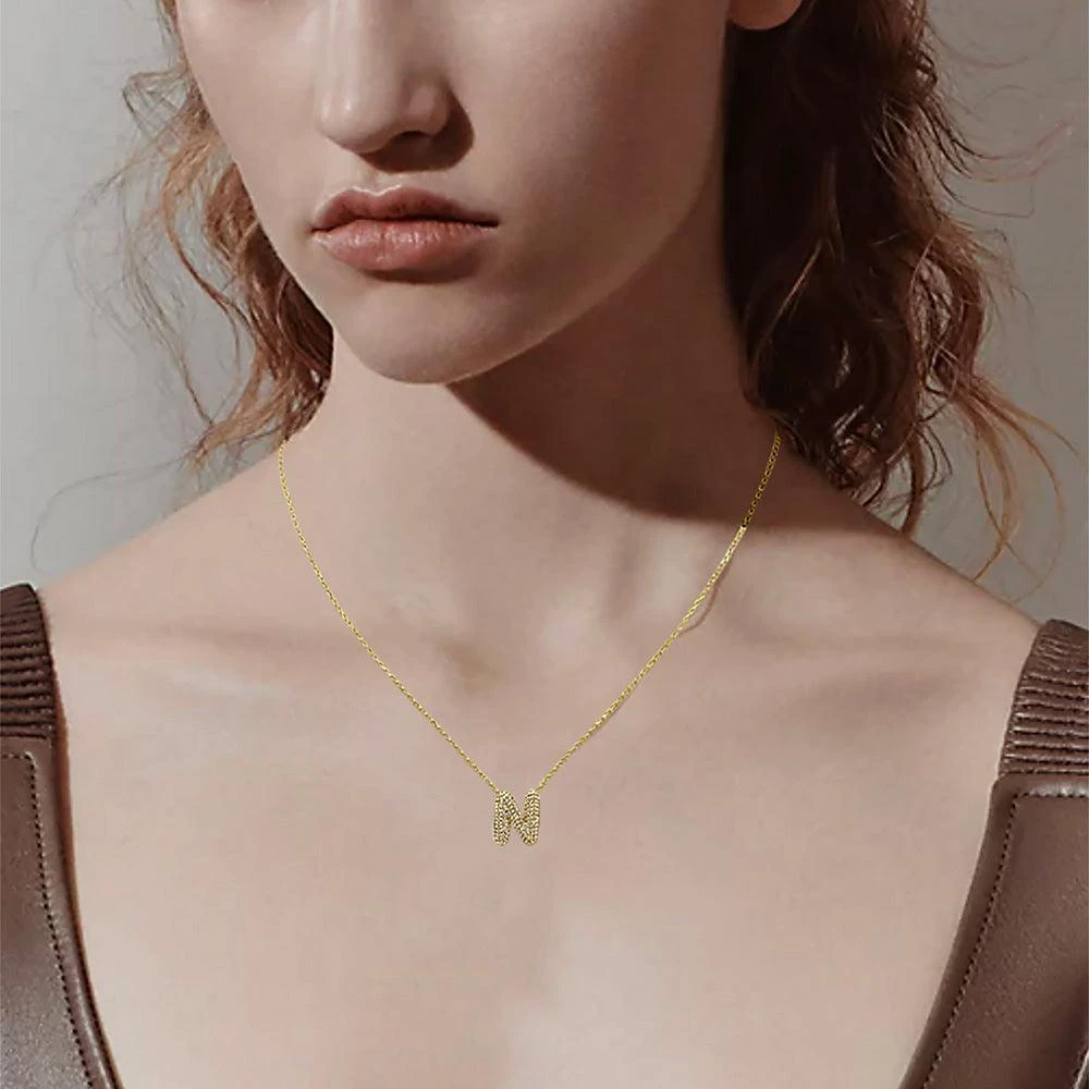 FASHNZFAB -N- 14K Gold Dipped CZ Stone Paved Initial Monogram Pendant Necklace