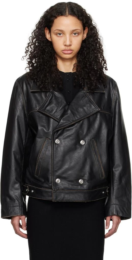 Victoria Beckham Black Oversized Leather Jacket 1