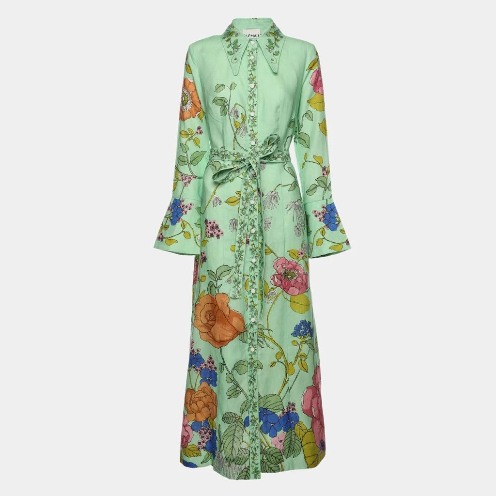 Alemais Alemais Green Olivia Floral Print Linen Shirt Maxi Dress M 1