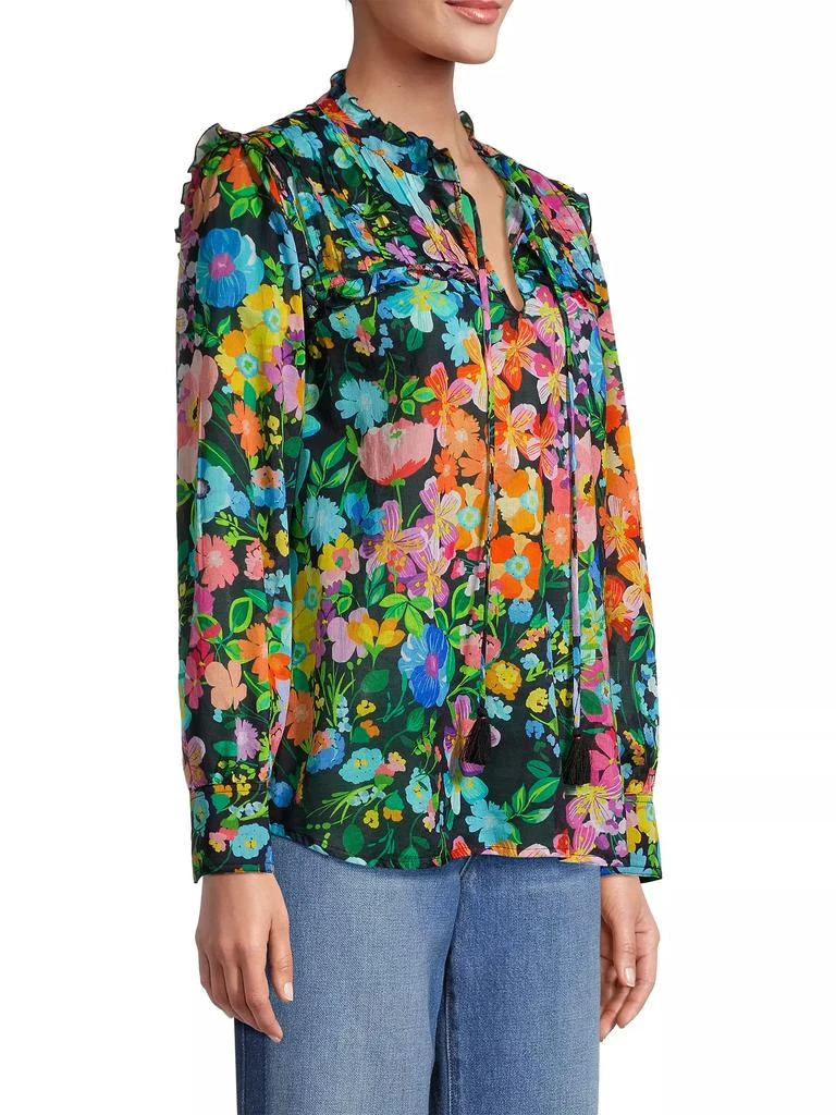 Johnny Was Wild Blooms Floral Ruffled Yoke Blouse 4