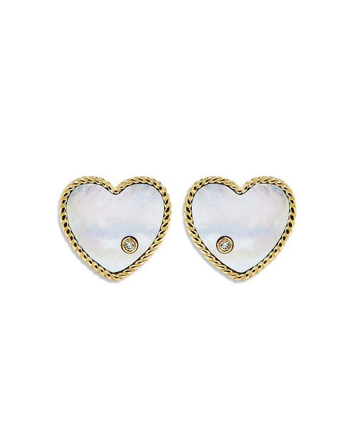 Yvonne Léon 9K Yellow Gold Paire de Baby Puces Coeur Nacre Mother of Pearl 
Diamond Heart Stud Earrings