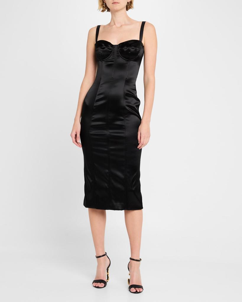 Dolce & Gabbana Corset Satin Stretch Longuette Midi Dress