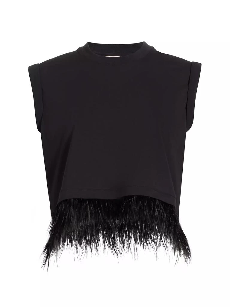 Cinq à Sept Feather-Trimmed Stretch-Cotton Crop T-Shirt 1