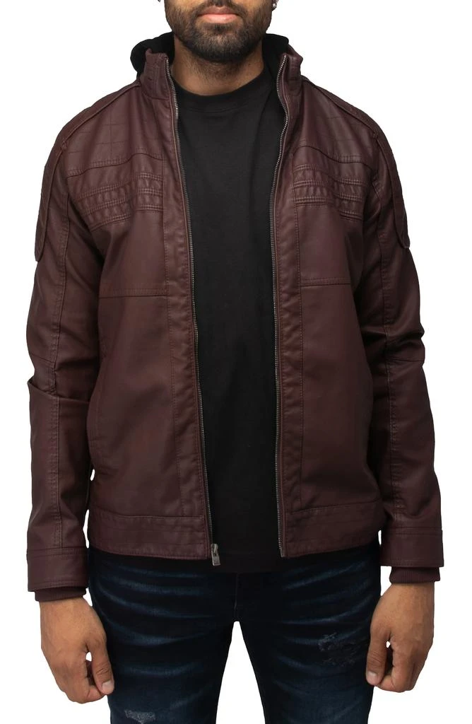 XRAY Faux Leather Hooded Moto Jacket with Faux Fur Lining 1
