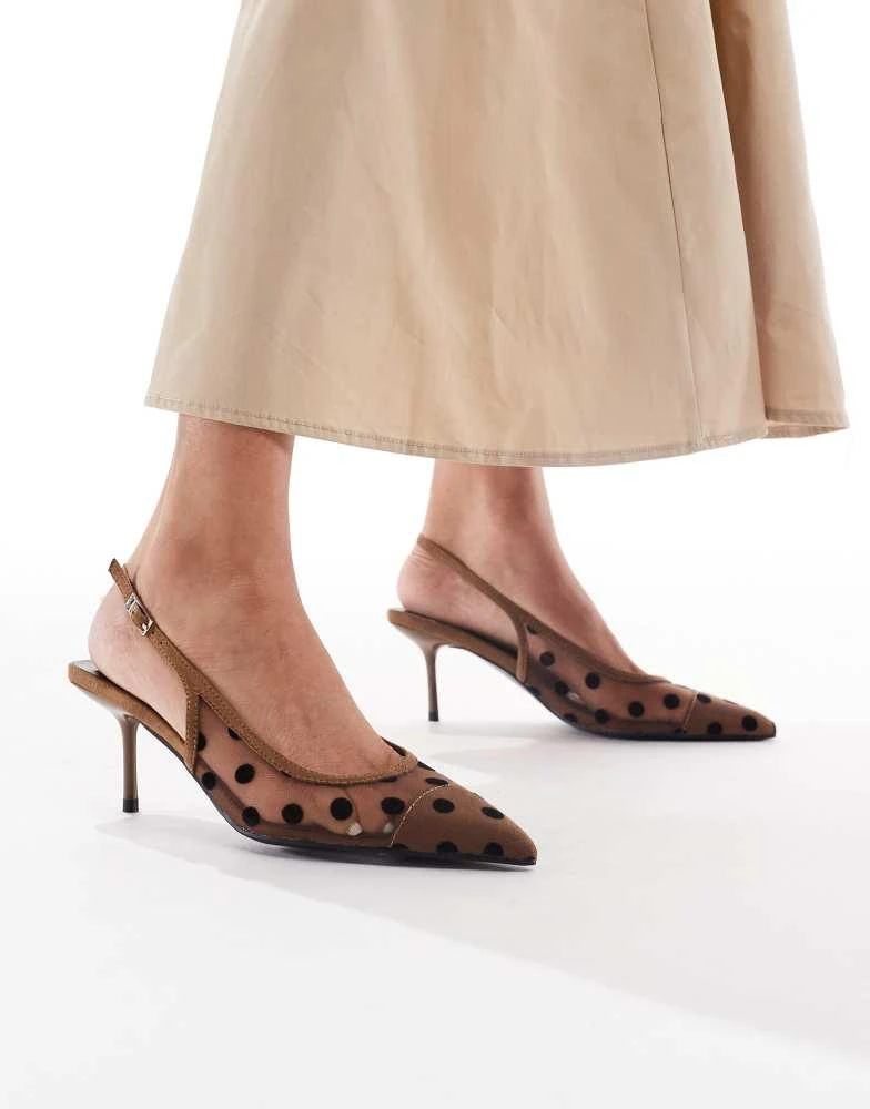 Glamorous Glamorous slingback pumps in mesh brown polkadot 2