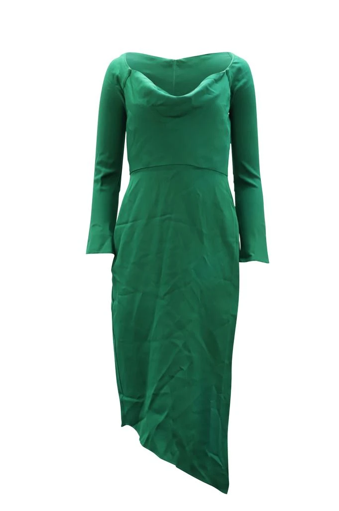 Michelle Mason Cowl Neck Asymmetrical Midi Dress in Green Viscose 1