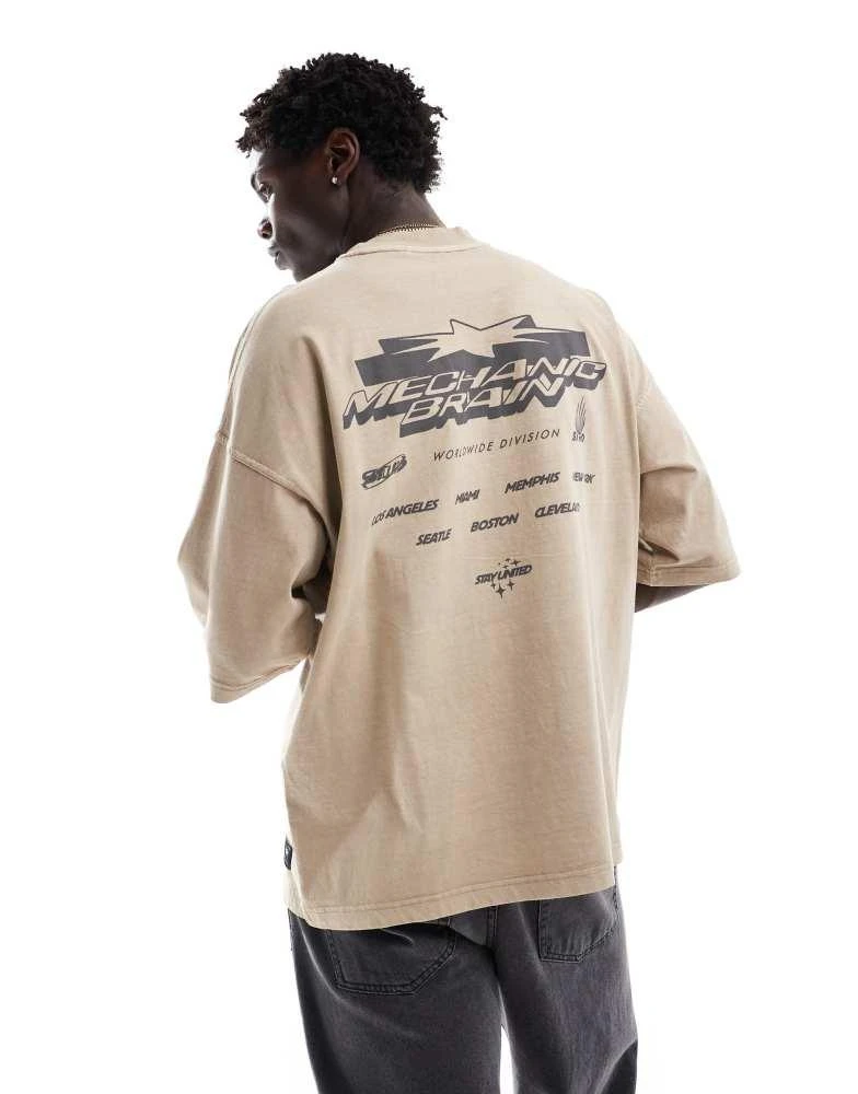 Pull&Bear Pull&Bear STWD mechanic printed t-shirt in ecru 1