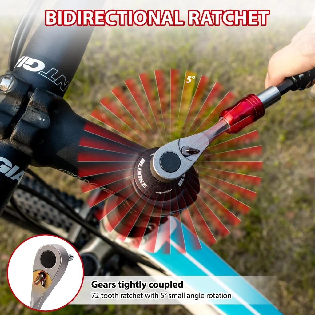 EMERK EMERK Bike Repair Tool Kit – Bicycle Multi-Tool Kit with Mini Pump, Ratchet Reversible Tool &10 Tool Bits, Tire Levers, and Portable Bag for Camping and Travel 7