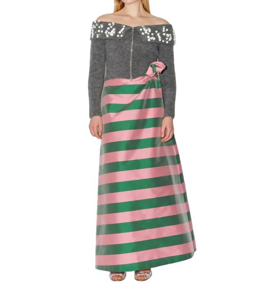 Bernadette Carlotta Striped Skirt In Winter Pink/pine Green