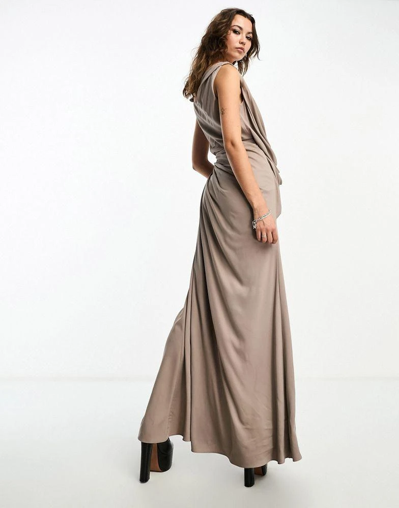 ASOS ASOS EDITION sleeveless draped off shoulder maxi dress in taupe 3