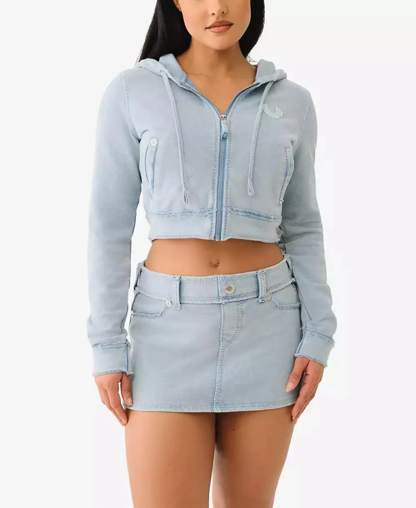 True Religion Women's Washed Raw Edge Big T Hoodie Sweatshirt 1