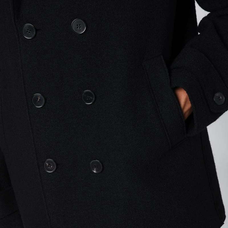 Harris Wharf London Black peacoat in boiled wool 4