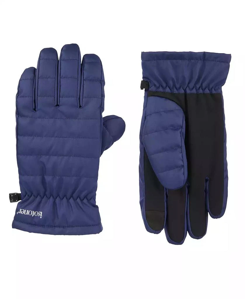 Isotoner Signature Men's Quilted Pongee Gathered Wrist Water Repellent and Touchscreen Gloves 2