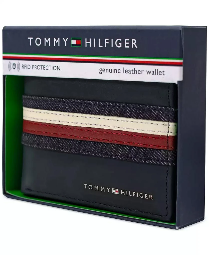 Tommy Hilfiger Men's Denim Stripe Overlay Leather RFID Passcase Wallet 4