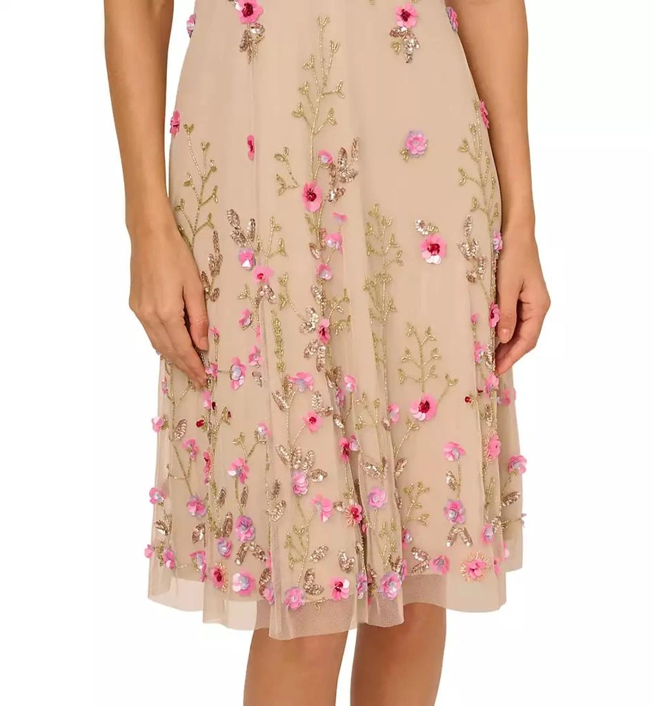 Adrianna Papell Women's Beaded Mesh Midi Sequin Dress 4